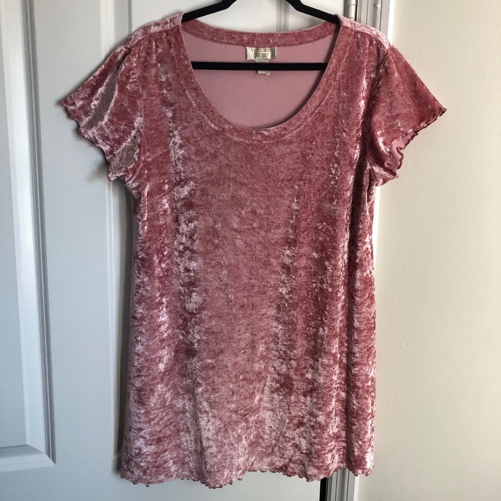 Vintage 1990s Pink Crushed Velvet Mini Nightshirt Victoria's Secret Gold Label - Picture 6 of 7